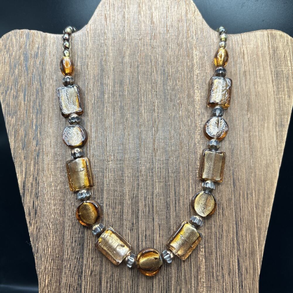 Chunky Glass Beaded Necklace Copper Brown 20” Boho Eclectic